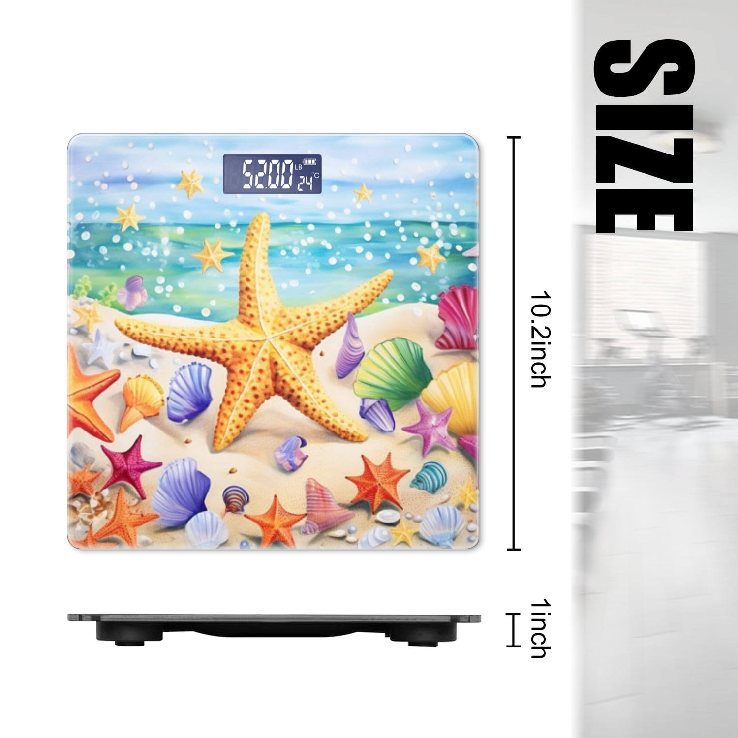 High Precision Body Weight Scale Smart Bathroom Scales with Large LCD Display(400lbs),Decorative for Bedroom-Colorful Starfish And Seashells On The Beach