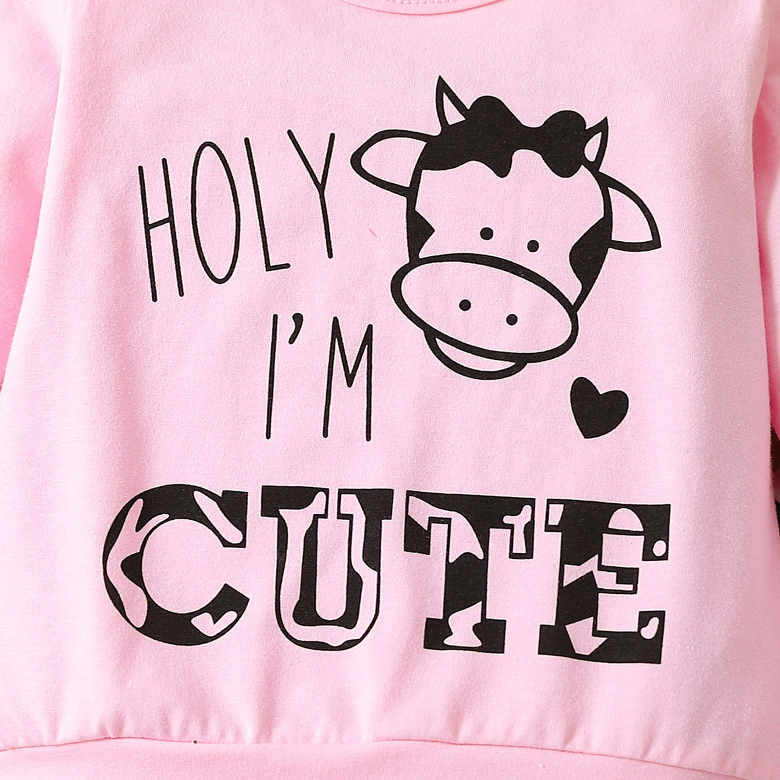 Girls Fall Outfits Long Sleeve Cartoon Cow Prints Tops Pants Two Piece Casual Outfits Set Baby Clothing Pink 3 Years-4 Years
