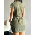 thumbnail image 6 of Women'S Short Sleeves Multi-Pocket Collared Shirt Dress Zip Up Cowgirl Dresses Army Green M, 6 of 7