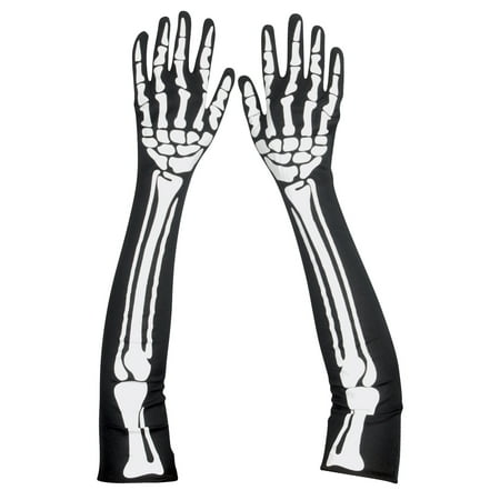 Star Power Spooky Halloween Skeleton Bones Gloves, Black White, One Size