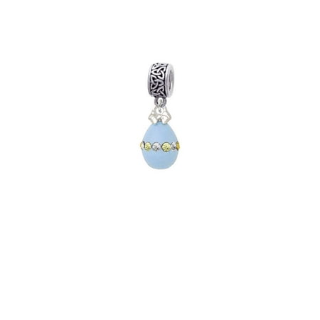 Easter Egg Bead - Silvertone Light Blue Easter Egg with Multicolored Crystal Band - Celtic Knot Charm Bead