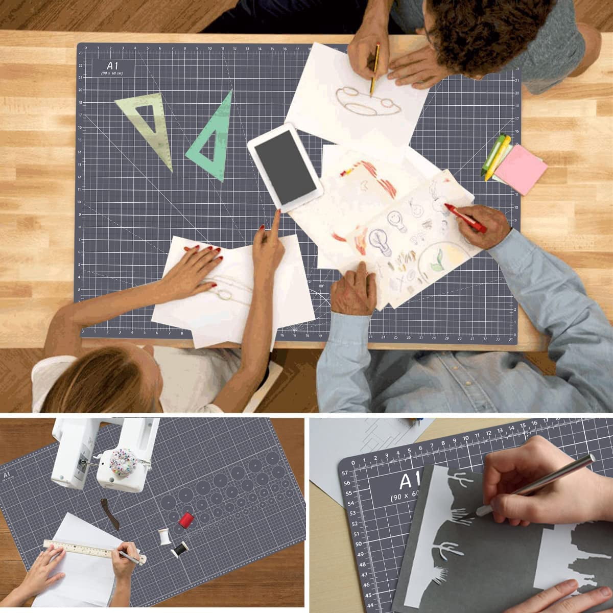 Thickened 24 x 36 Inch Self Healing Cutting Mat, Durable A1 Double Sided 5-Layer Craft Cutting Board for Fabric, Quilting, Sewing, Hobby, Scrapbooking, Arts and Crafts Project, Dark Gray
