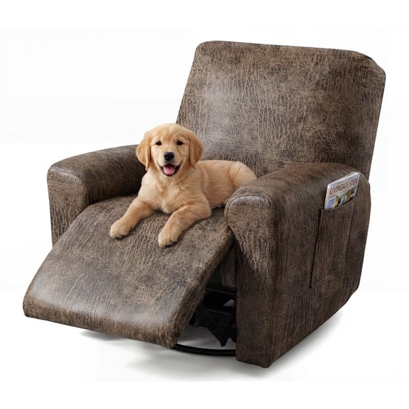 Ileading Stretch Fabric 4-Piece Leather Fabric Recliner Chair Slipcovers, Dark Brown