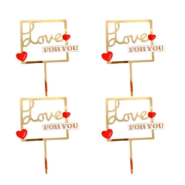 4PCS Valentine Day Cake Decoration Lovely Three-dimensional Heart-shaped Cake Pick LOVE FOR YOU Alphabet Cake Decor Double-layer Cake Plug for Wedding Birthday Golden White