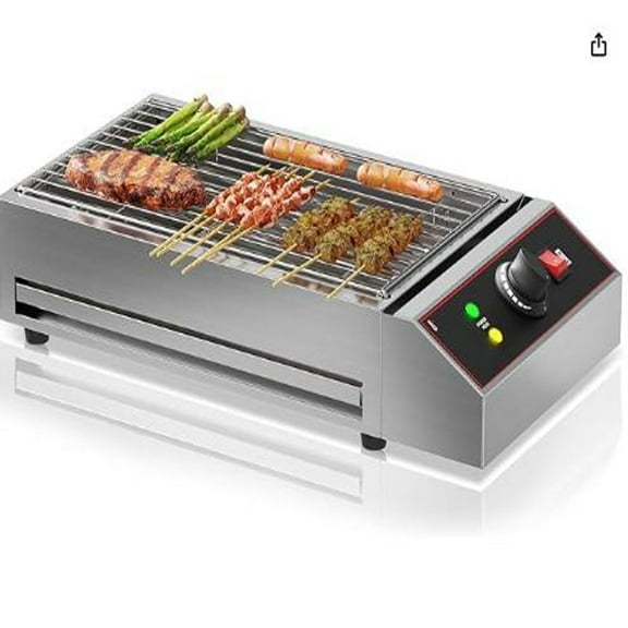 Studyset Electric Indoor Grill, 1800W Commercial Portable BBQ Grill Smokeless Countertop Grill with Removable Griddle, Stainless Steel, for Restaurant Home Camping Party Picnic