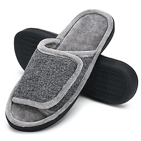 DL Adjustable Mens Slippers Memory Foam Open Toe House Slippers For Men Comfy Indoor Outdoor Cozy Breathable Slide Bedroom Velcor Slippers Size 13 14 Gray Walmart