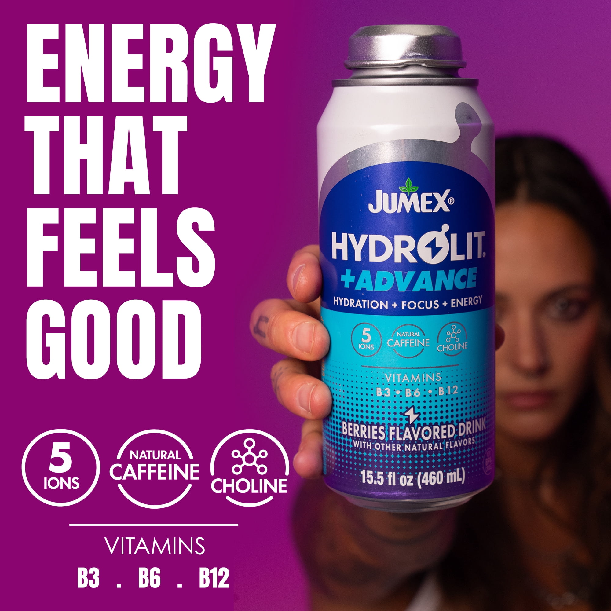 (12 pack) Jumex Hydrolit+Advance Berries Energy & Hydration Drink, 15.5 Fl oz