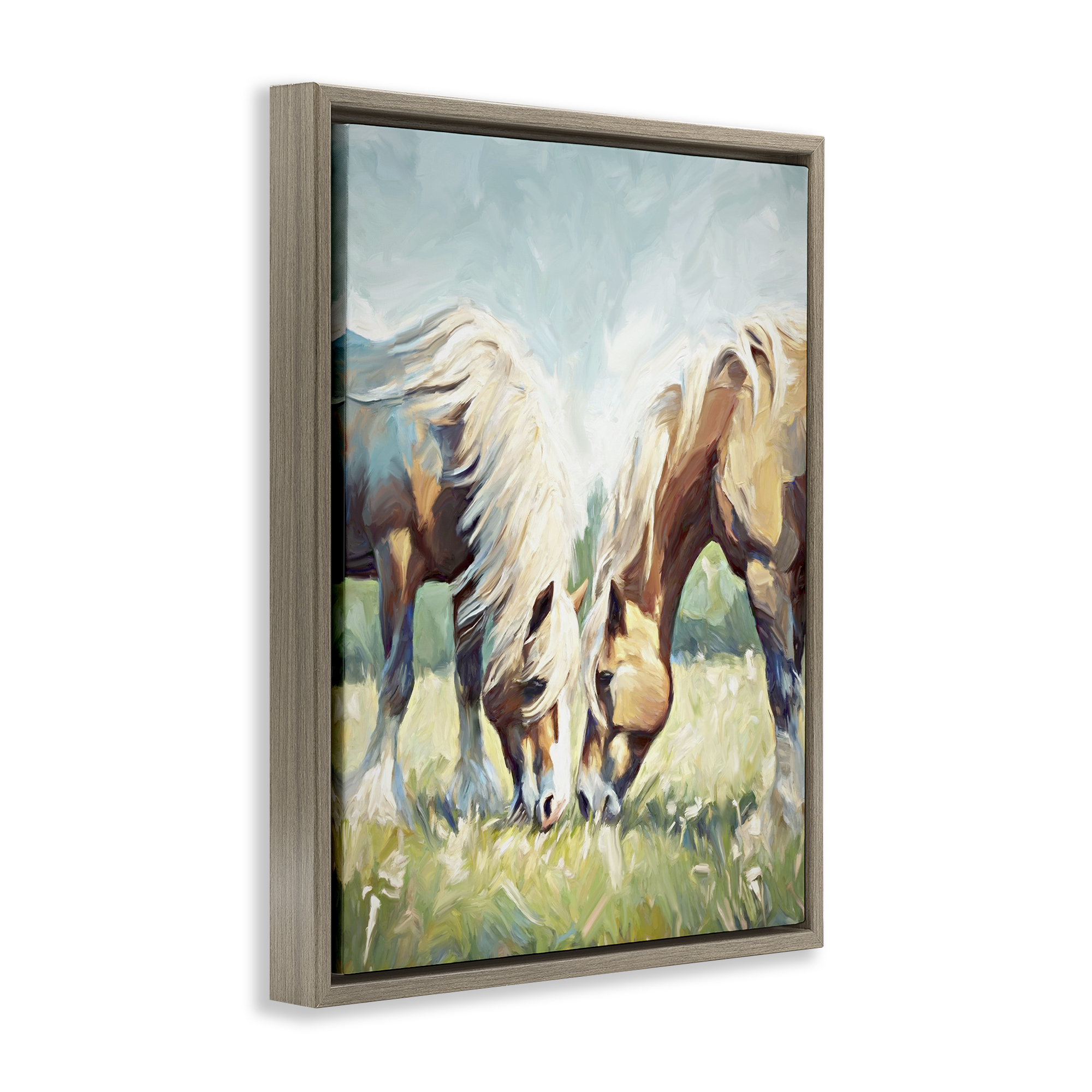 Stupell Industries Horses Grazing Together Animals & Insects Painting Brown Floater Framed Canvas Art Print Wall Art, 25 x 31