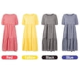 thumbnail image 2 of Vestido estampado a cuadros de moda para mujer, cuello redondo, manga corta, talla grande, vestido v Abanopi Azul/Extragrande, 2 of 7