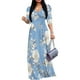 thumbnail image 1 of Vestido largo con estampado floral, cuello en V, manga abullonada, talla 3XL, mujer, 1 of 6