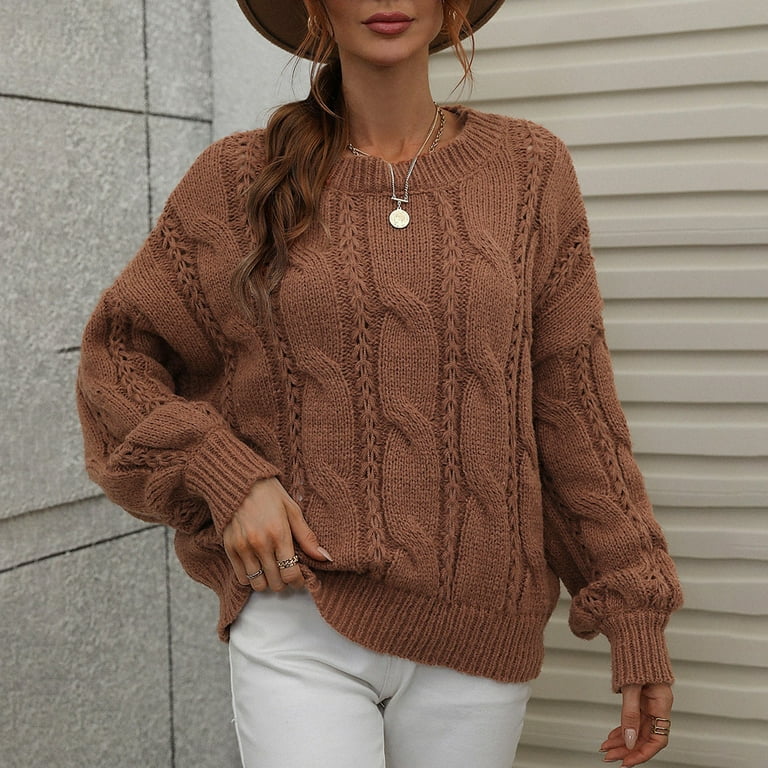 Crew Neck Sweater For Women, Women's Sweaters Fall Fashion Cotton Long  Sleeve Women's Autumn And Winter Solid Round Neck Knit Sweater Pullover  Color
