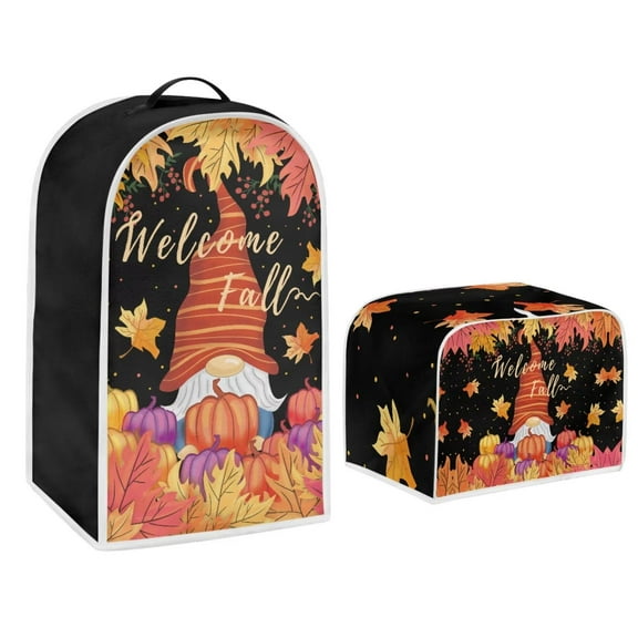Renewold Thanksgiving Blender Cover & Toaster Covers 2 Slice Colorful Maple Leaves Pumpkins Wide Slot Toaster Oven Cover Dust Cover with Top Handle Harvest Fall Kitchen Blender Covers
