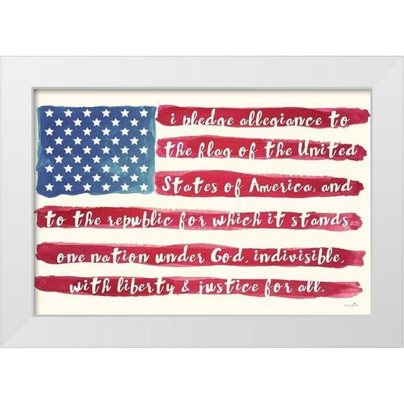 Sophie 6 14x11 White Modern Wood Framed Museum Art Print Titled - Pledge of Allegiance Flag