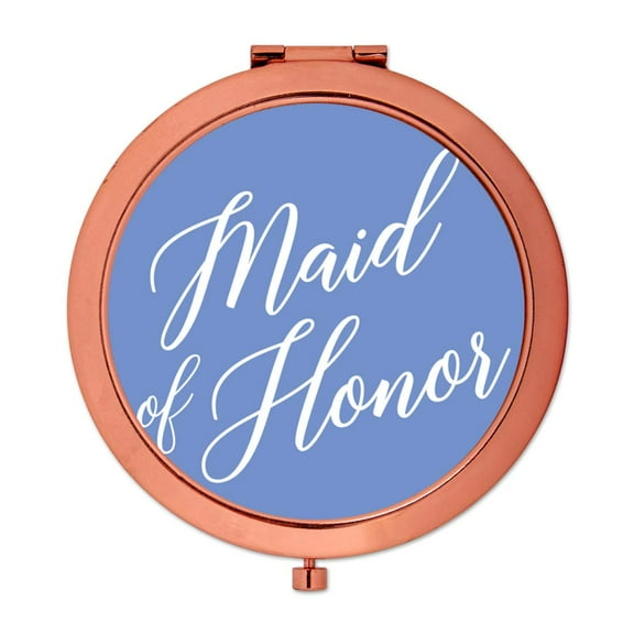 Koyal Wholesale Rose Gold Compact Mirror Maid of Honor Wedding Gift, Cornflower Blue, 1-Pack