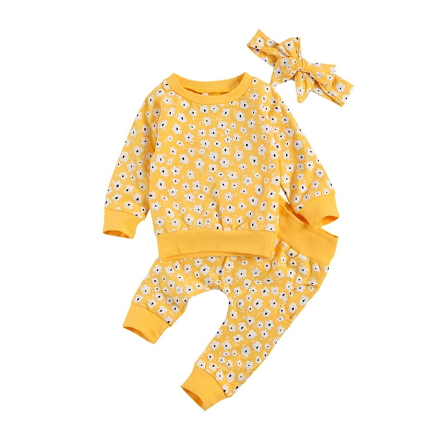 Ensemble 3 Pcs pour Bébé à Imprimé Floral Chandail à Manches Longues avec Pantalon Long et Bandeau Imprimé