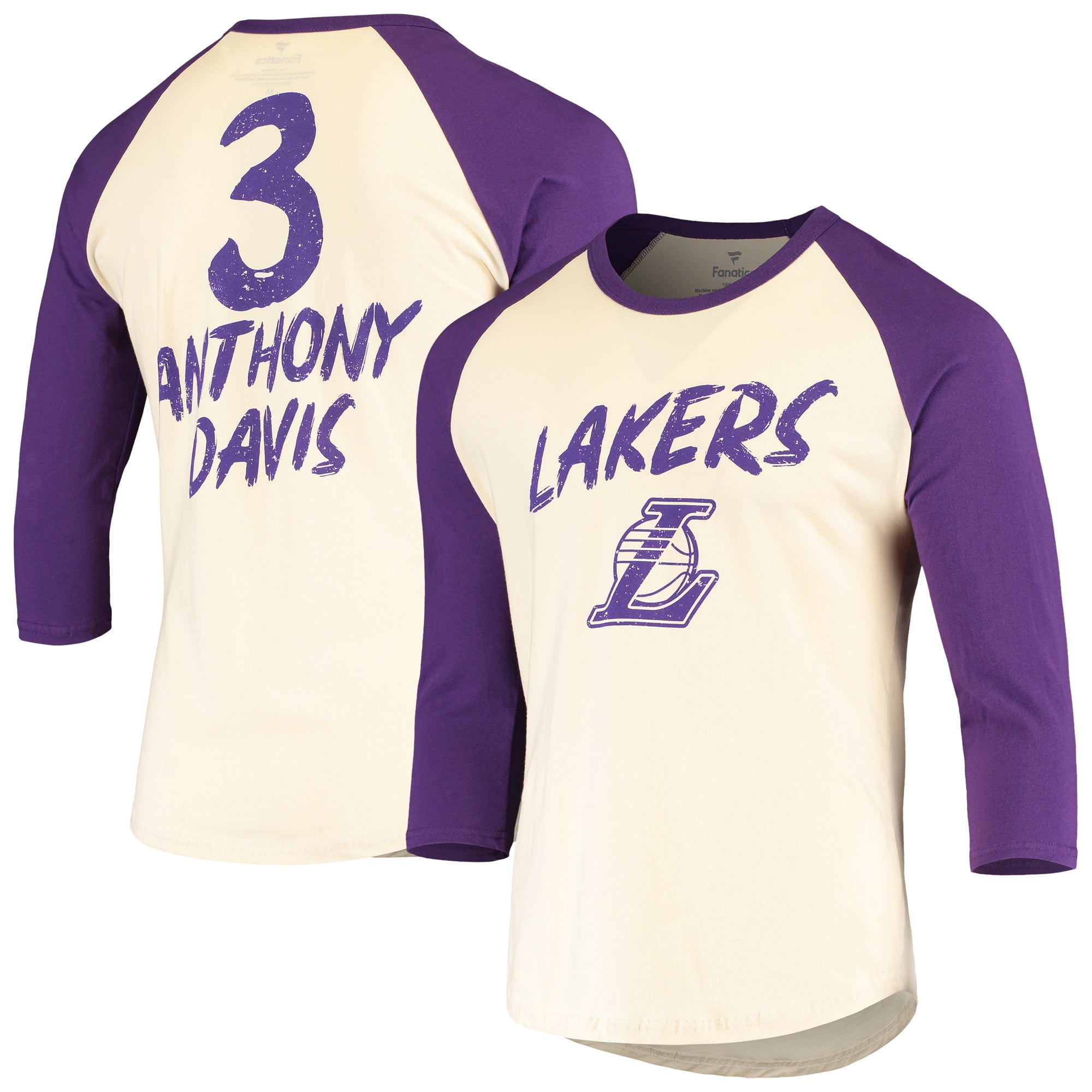 Anthony Davis Los Angeles Lakers Fanatics Branded Raglan 3 4 Sleeve T Shirt Cream Purple Walmart Com Walmart Com