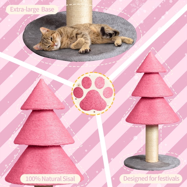 Alvantor Christmas Tree Cat Scratching Post Tower 31.5 in Tall Sisal Rope Scratcher with Fleece Base Pink