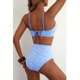 thumbnail image 3 of SHEWIN Swimsuit Women Embroidered Floral Textured Bikini Sets 2 Piece High Waisted Bathing Suits Lace Up Back Scalloped V Neck Swimwear, 3 of 9