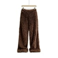 thumbnail image 4 of Qingpeng Womens Plush Warm Long Pants Elastic High Waist Wide Leg Trousers Thick Cozy Fall Winter Casual Pants for Women, 4 of 5