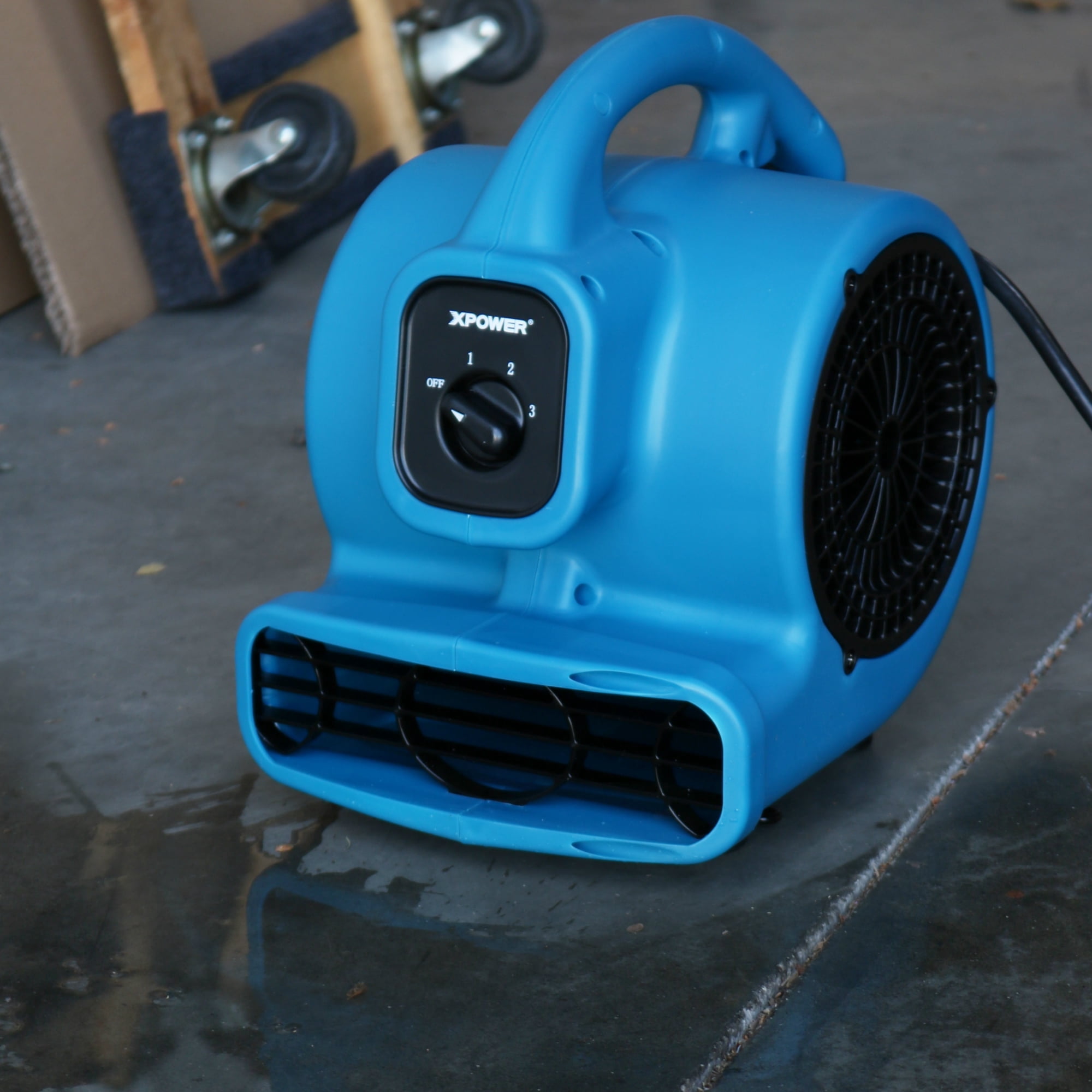 XPOWER P-80A Mini Mighty Air Mover, Utility Fan, Dryer, Blower with Built-in Power Outlets - Blue