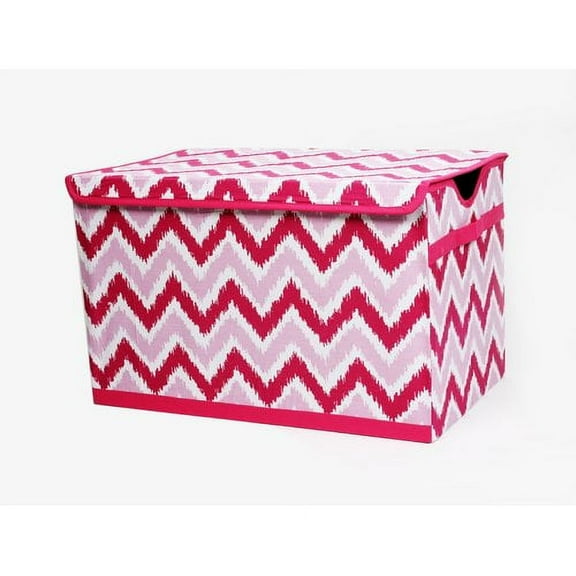 Bacati - MixNMatch Pink Zigzag Cotton Percale Fabric covered Storage, Toy Chest, 24.5 L x 15 W x 14 H inches