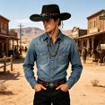 thumbnail image 2 of XIAOCHA Mens Beaded‑Band Cowboy Hat Solid Wide‑Brim Hat Western Rodeo Hat,Black, 2 of 5