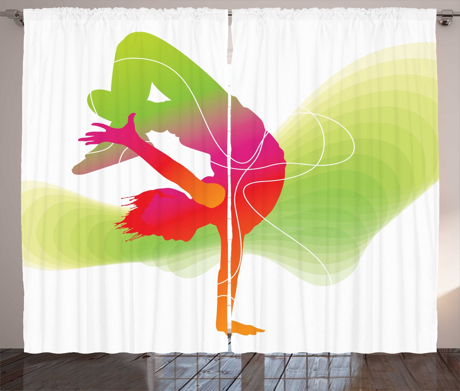 Dance Curtains 2 Panels Set, Vivid Colorful Dynamic Sporty Theme Dancer
