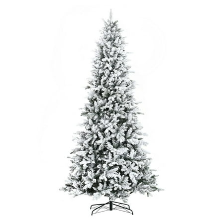 9ft Snow Flocked Christmas Tree Artificial Pine Tree with 2068 Tips Downswept Branches Auto Open Indoor Holiday Décor