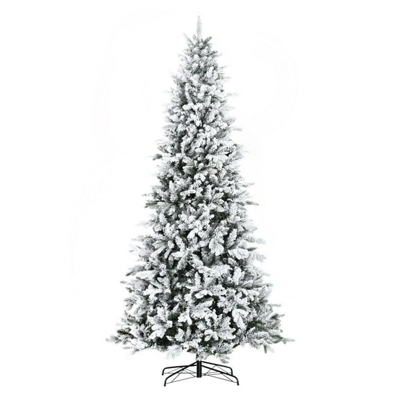 9ft Snow Flocked Christmas Tree, Artificial Pine Tree with 2068 Tips, Downswept Branches, Auto Open, Indoor Holiday Decor