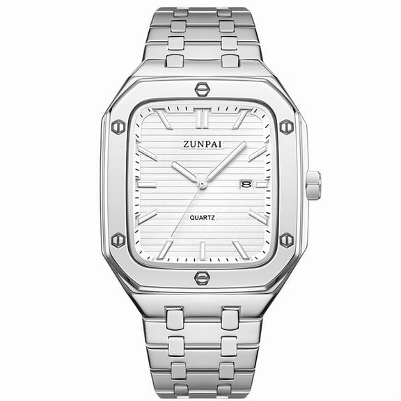 ZUNPAI Watches for Men with Luminous Calendar Waterproof, Men's Wristwatch Fashion Quartz Analog Leather Steel Strap Watch