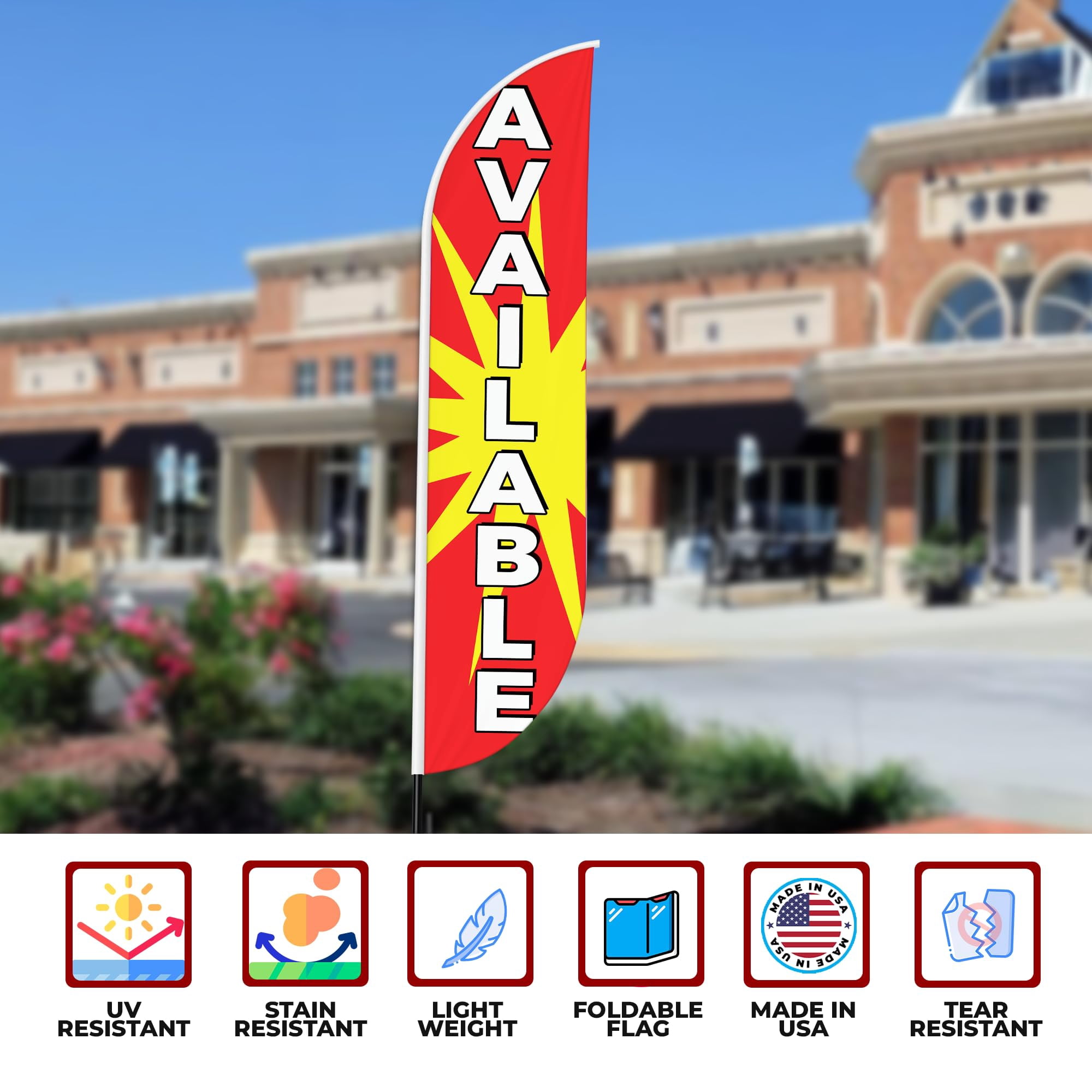 Available Sign feather flag Pole kit for Outdoor by Mavis Printing | 15 FEET Long Polyester Outdoor Banner Flag for Easy Hang | HD Print Swooper Flags to Advertise Real Estate Business