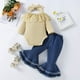 thumbnail image 4 of Odeerbi 3M-2Y Niñas Conjuntos Canastilla Encaje Traje Vaqueros Acampanados Con Cinta Para La Cabeza Conjunto Tres Piezas Mono Denim Pantalones Acampanados, 4 of 9
