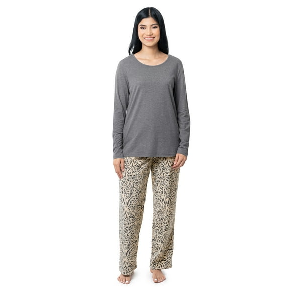 Fruit of the Loom Women's Beyond Soft Long Sleeve Top & Fleece Bottom Pajama Set, Sizes S-4X