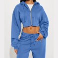 thumbnail image 2 of CIENVNSTG Women 2 Piece Set Fall Clothes Outfits Zipper Hooded Sweatshirt Set High Waist Ladies Sweatpants Set Streetwear Blue L, 2 of 4