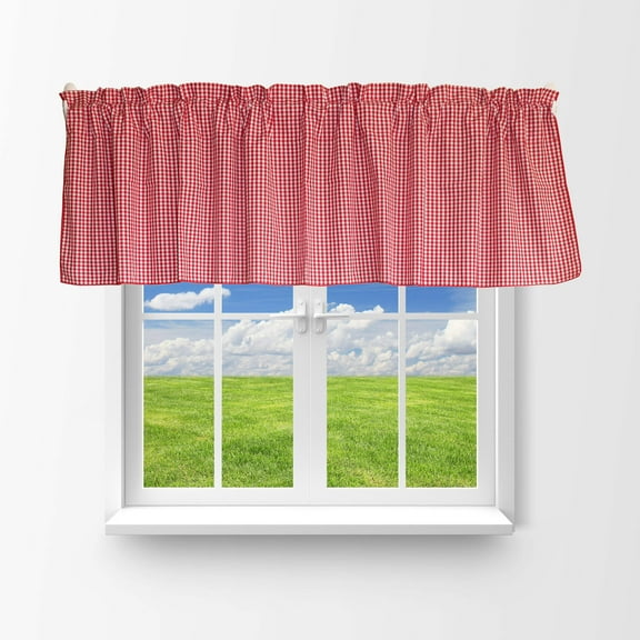 Cotton 1/8th Inch Small Gingham Checkered Window Valance 58" Wide Red