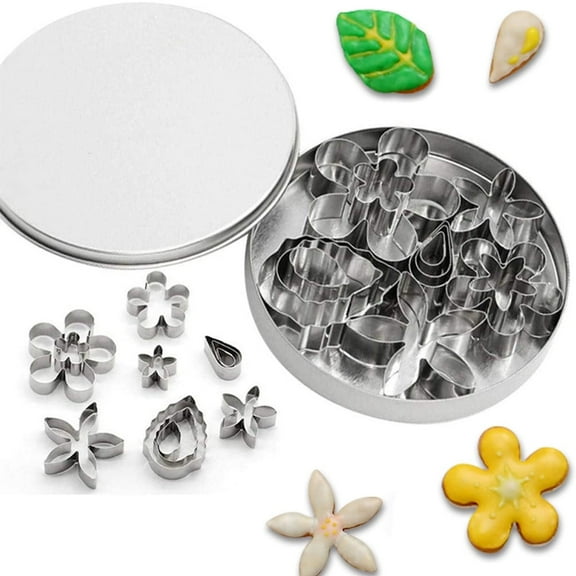Small Flower & Leaf Shaped Cutters Set, Cookie Fondant Cutters, Cake Decorating Kits, Mini Cookie Cutters Set of 12
