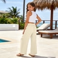 thumbnail image 5 of MuXiKeJi Clothes Girls Linen Capri Pants Wide Leg Cozy Elastic Waist Flowy Casual Pants Summer Beach Cropped Trousers with Pockets 12-13 Years, 5 of 7