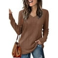 thumbnail image 2 of Tops for Women Trendy Women's Fashion Casual V-Neck Long Sleeve Solid Color T-Shirt Comfortable Top, 2 of 7
