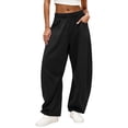 thumbnail image 4 of Barrel Sweatpants Women Fall Winter Elastic Waist Casual Loose Fit Wide Leg Sweat Pants Trousers with Pockets, 4 of 8