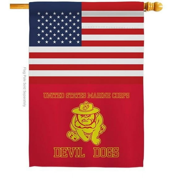 28 x 40 in. US Marine Bull Dogs House Flag with Armed Forces Corps Double-Sided Decorative Vertical Flags Decoration Banner Garden Yard Gift