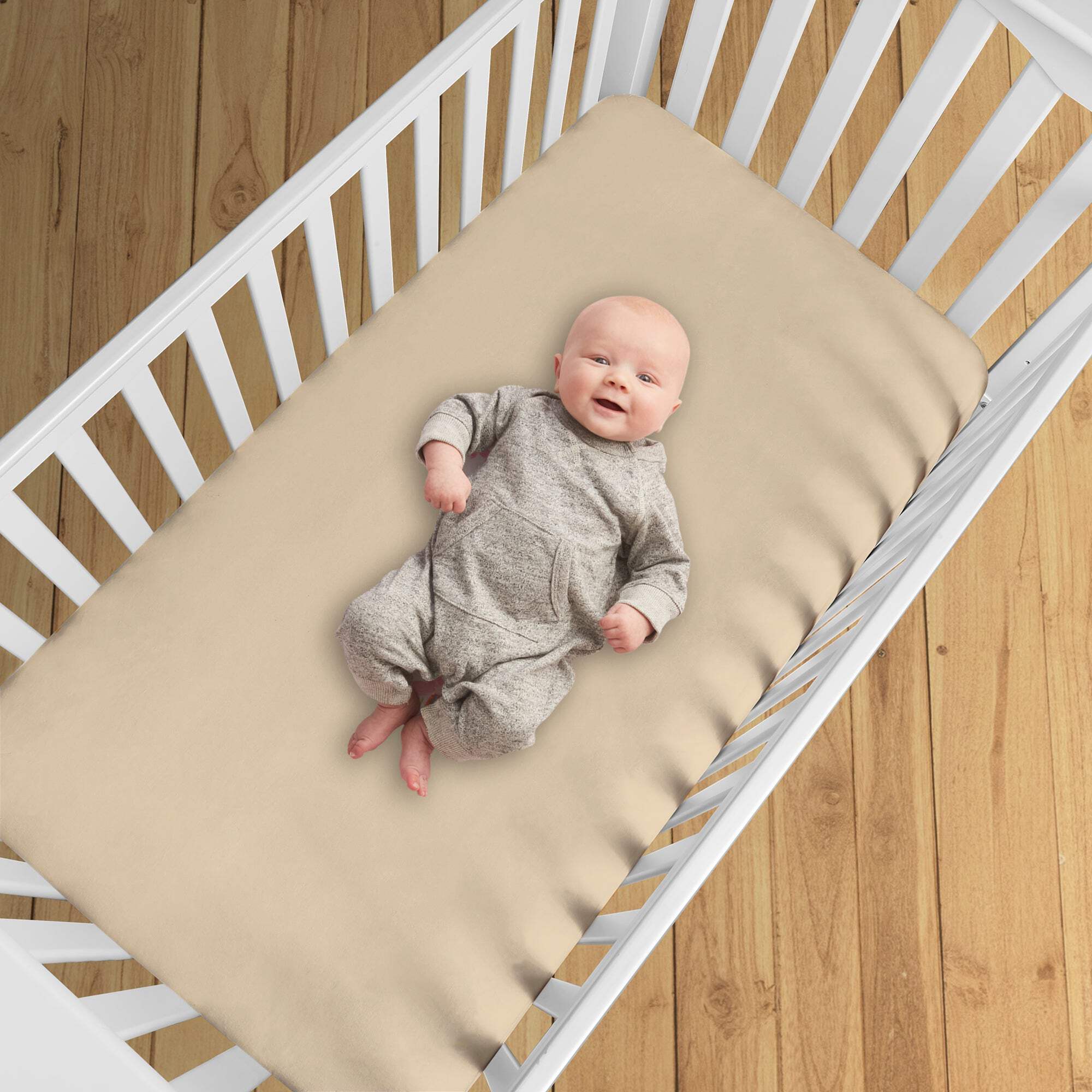 BreathableBaby All-in-One Fitted Sheet & Waterproof Cover for Crib Mattresses, 2-Pack, Beige