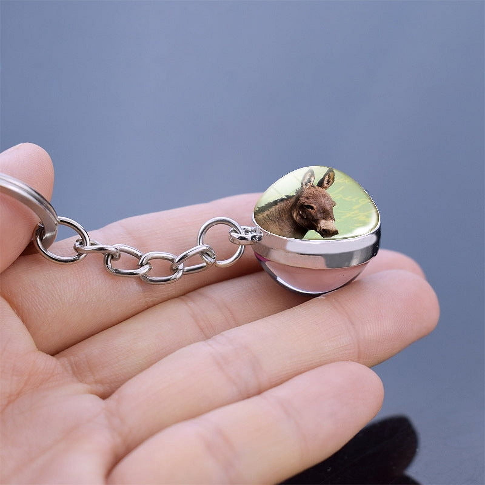 Animal Double Sided Glass Ball Key Chain Ornament, Metal Key Ring with 2cm Glass Pendant, Unisex Accessories