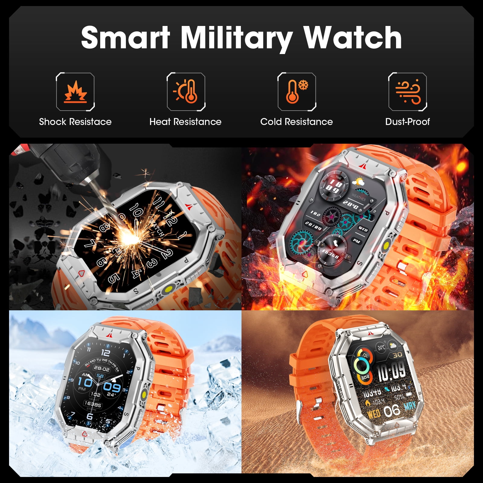 Mingdaln 2.1-inch AMOLED Men Military Smartwatch，with Fitness Tracker/ Answer Make Calls /100+ Sport Modes/1ATM Waterproof, Mountain Travel Pedometer Watch fits for Android and Iphone Devices