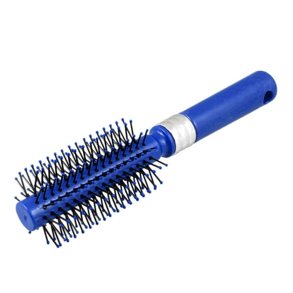 Blue Plastic Round Bristles Tips Roll Curly Hair Comb 6.9" Length