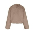 thumbnail image 4 of Women's Faux Fur Cropped Jacket, Notch Lapel Plush Short Coat, Long Sleeve Fleece Outerwear, Winter Warm Shaggy Top, Casual Fall Clothing with Pockets Khaki M, 4 of 5