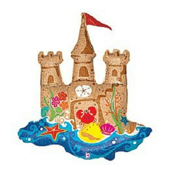 35" XL Holographic Sand Castle Foil Mylar Balloon Beach Summer Party Decoration