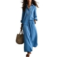 thumbnail image 2 of Women's Button down Shirt Wide Leg Pants Loose Set 2026 Elastic Waist Wide Leg Pants Breathable Casual Outfit with Pocket, XL, 2 of 4