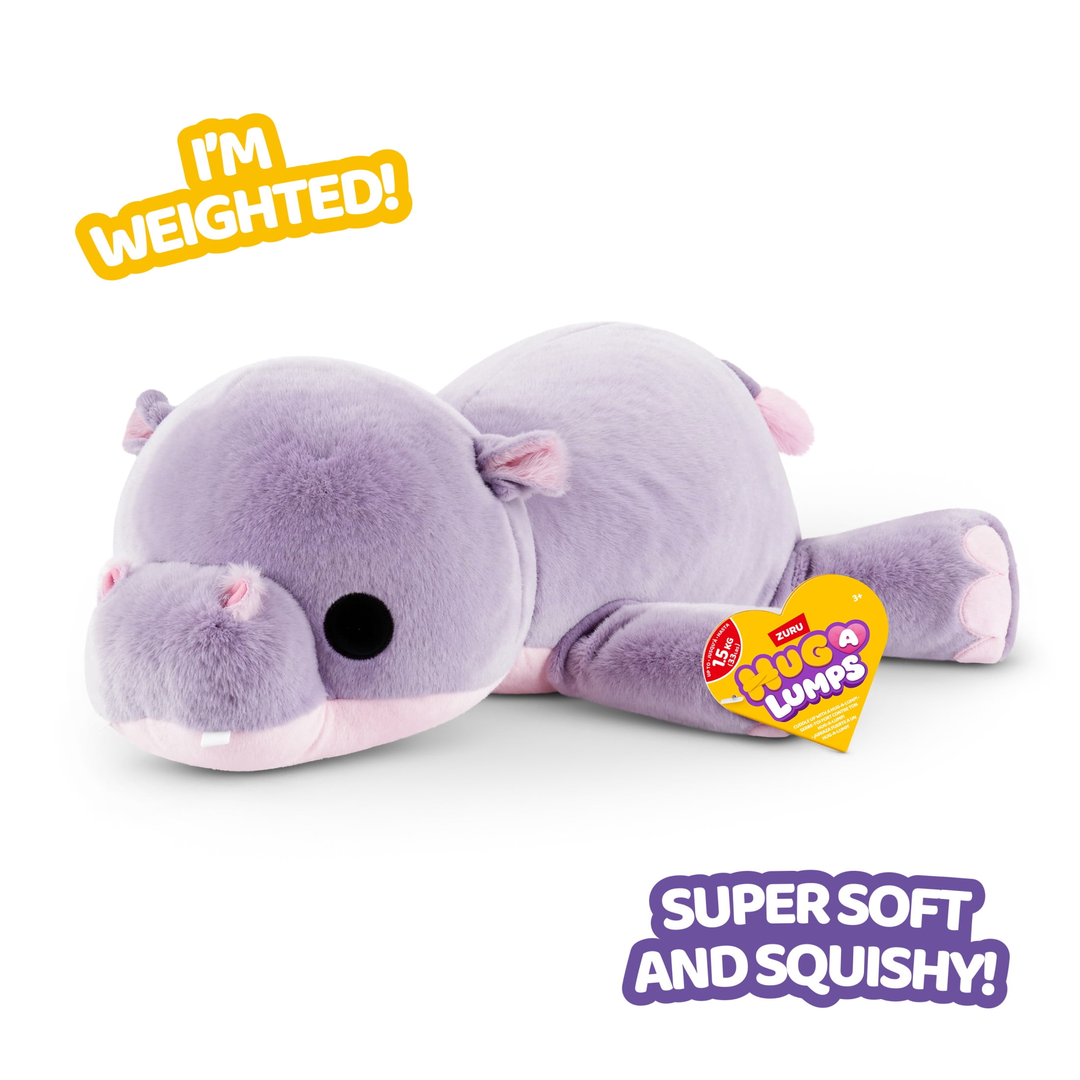 Hug a Lumps Harley the Hippo by ZURU - Medium 3.3lbs Cuddly Squishy Weighted Plush Toy for All Ages