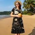 thumbnail image 4 of Balery Gold Rose Skull Vestidos sueltos de manga corta para mujer, vestidos de verano 2025, vestidos casuales de corte A con vuelo., 4 of 6