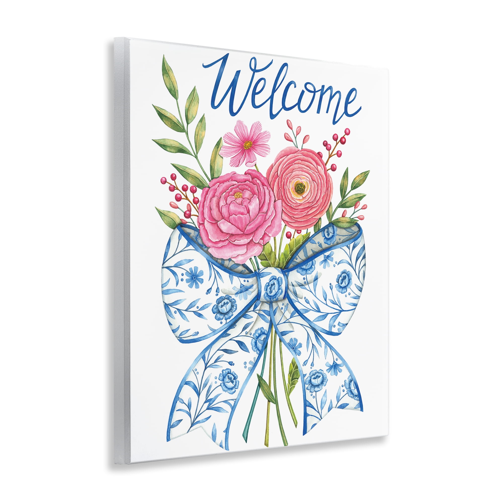 Stupell Industries Bow & Flowers Welcome Wall Plaque Art, design by Deb Strain